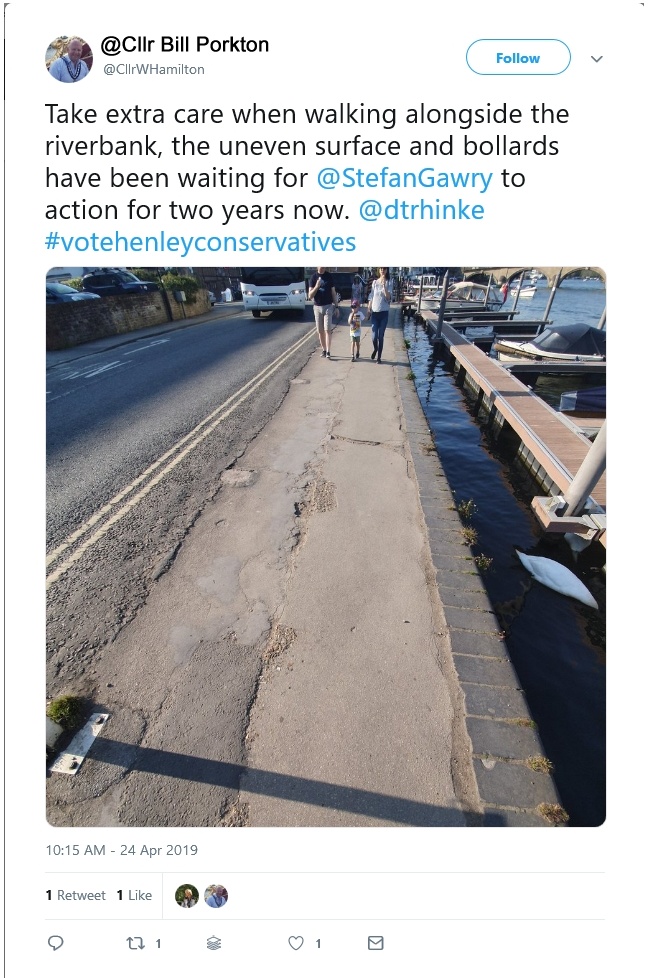 Tweet showing Thameside in Henley on Thames